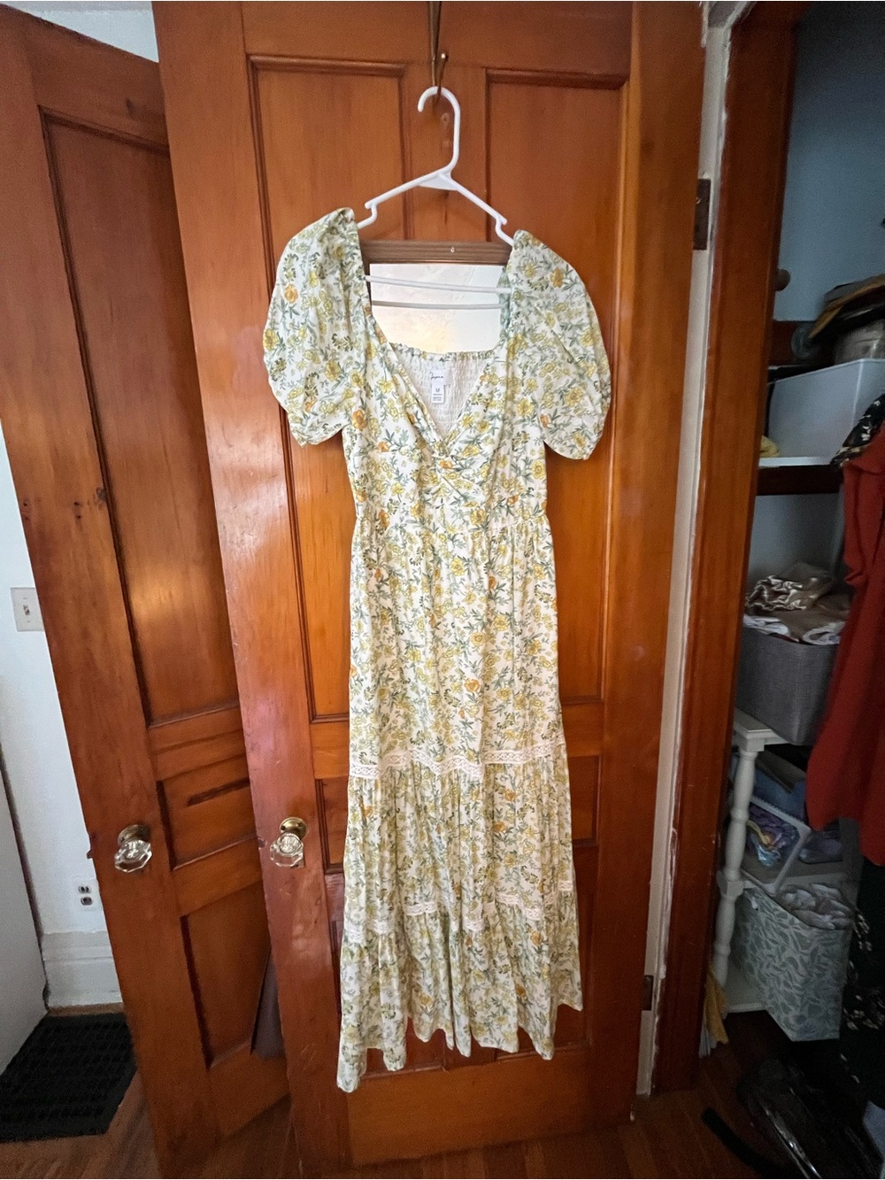 Japna Yellow and Green Floral Puff-Sleeve Maxi Dress